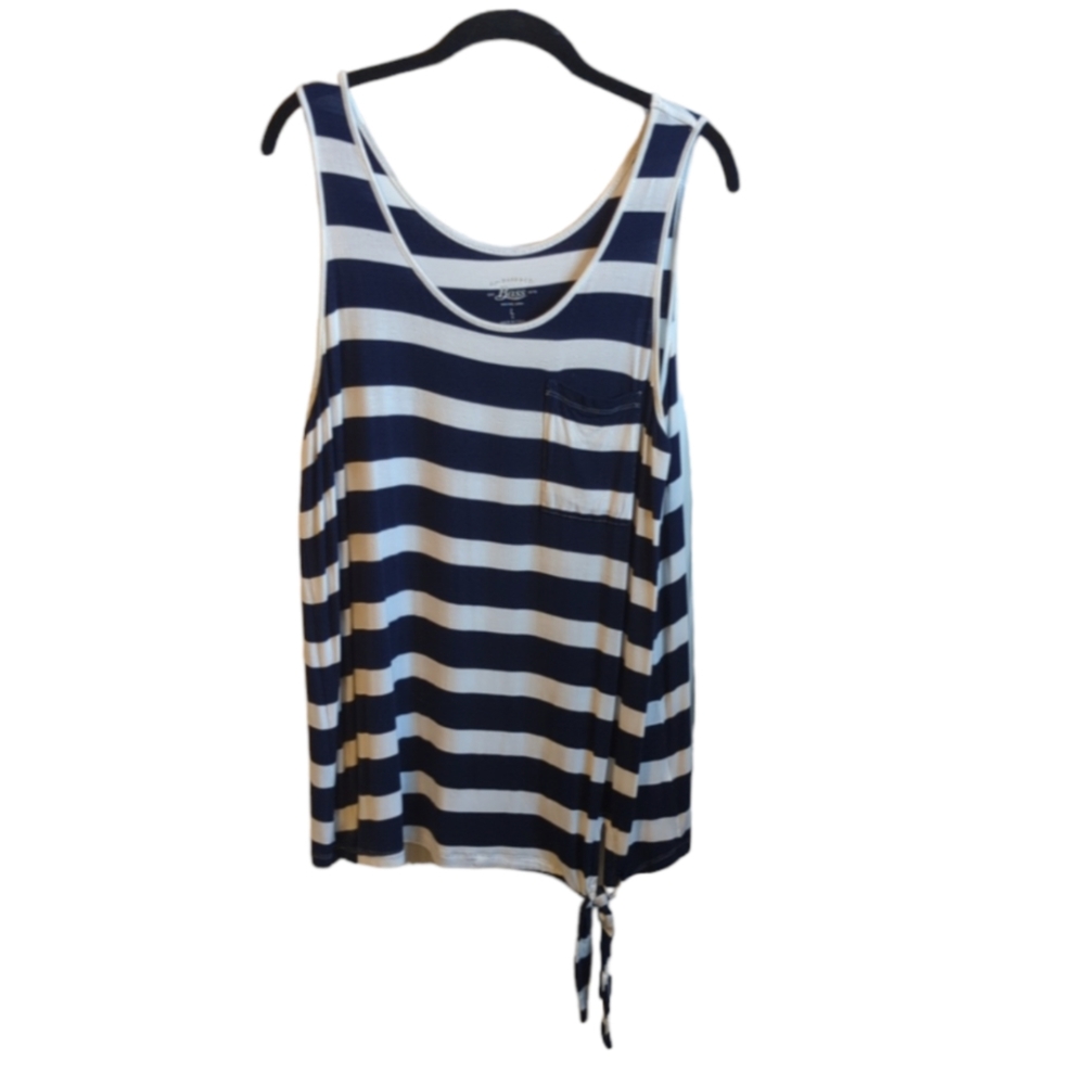 G.H. Bass & Co. Blue White Striped Tank Top with Knot at Waist Size L